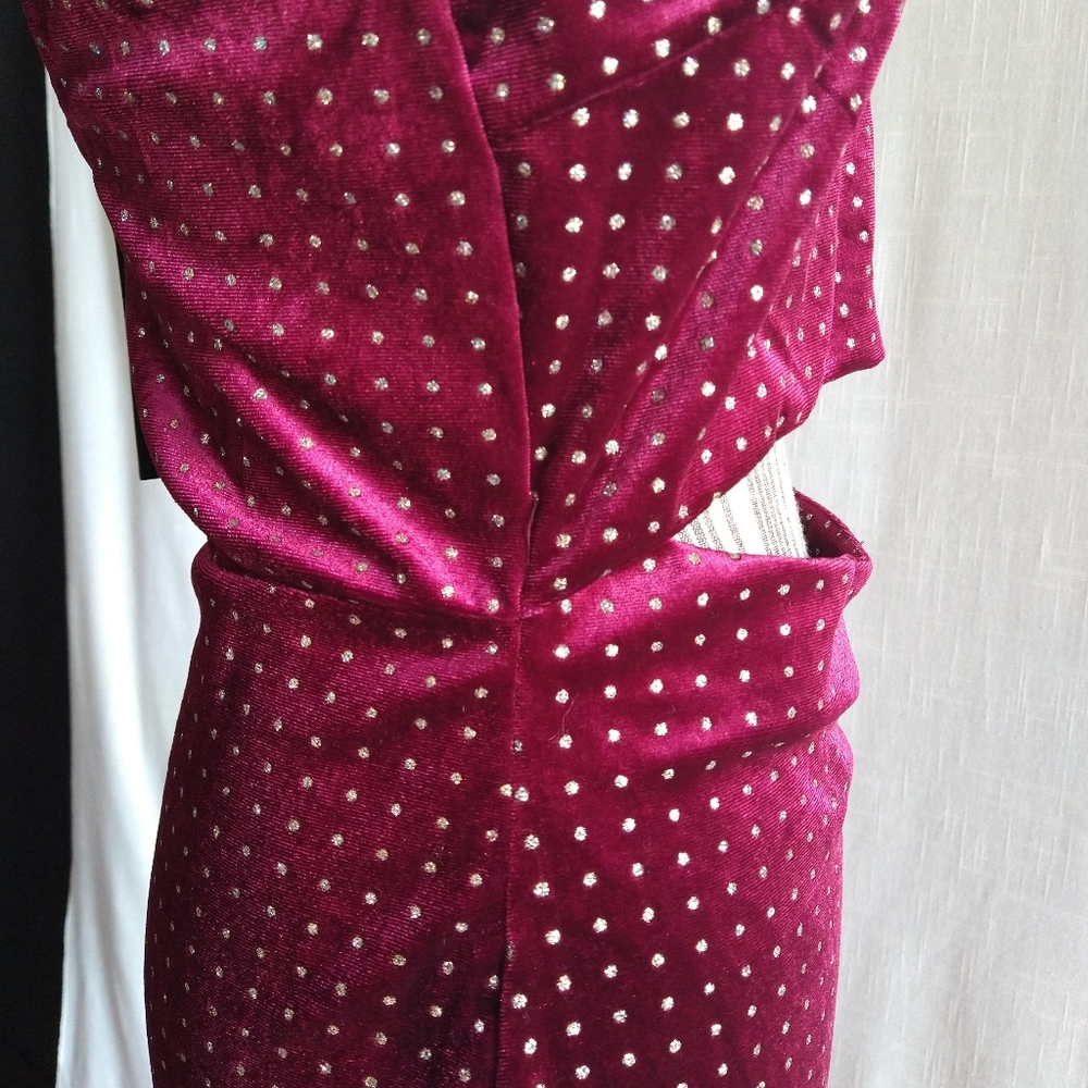 Sparkly Velvet Burgundy Gold Strappy Mini Dress Cutout Size Large - Picture 8 of 16